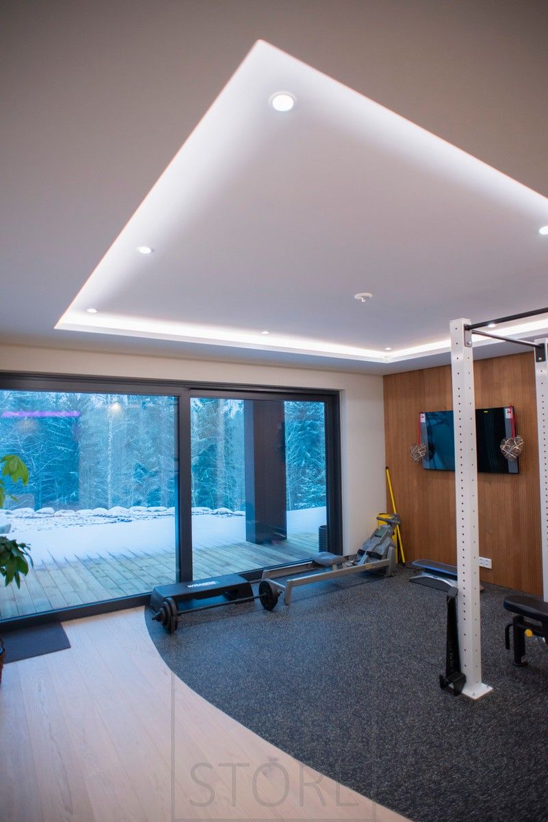 Indirect light combined with circular spots. Ledstore.fi